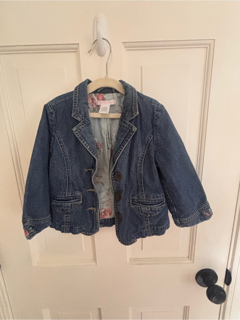 Janie and Jack Floral-Lined Denim Blazer Jacket - Like New Baby 12-24 months